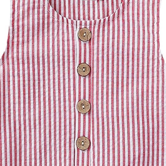 Baby Seersucker Sleeveless Jumpsuit Striped Romper Red & White 9-12 Months NEW! - Picture 11 of 13